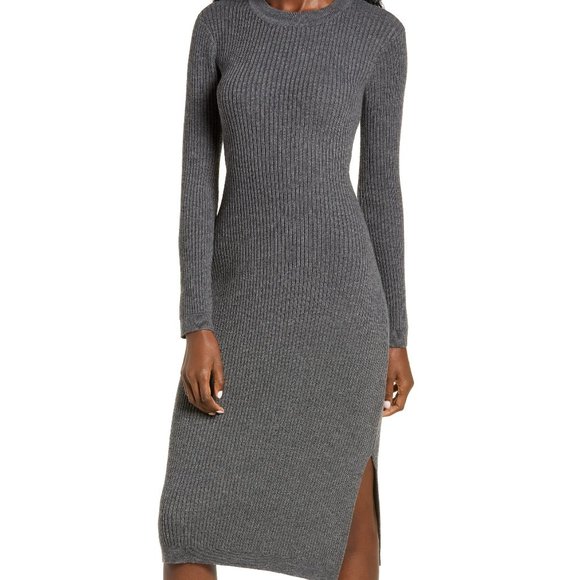 Favor Ribbed Long Sleeve Midi Dress 